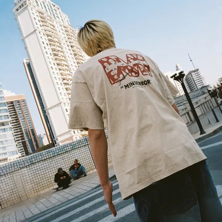 半袖Tシャツ メンズ 綿100% M字プリント ウォッシュ加工 ヘビーウェイト ルーズ カジュアル 夏 「MindError」