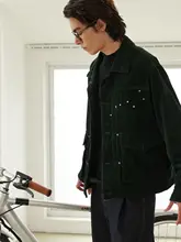春秋用 メンズ ダークグリーン コーデュロイジャケット【多ポケット・高級感・コットン】（セットアップ対応）