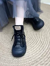 本革製 厚底ショートブーツ【サイドジッパー・平底・女性用】