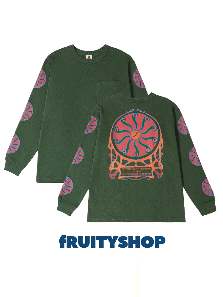 長袖Tシャツ FRUITYSHOP カジュアルデザイン：春夏秋冬に適した通気性と肌への優しさ