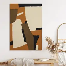 シンプルな抽象オレンジのリビングルーム装飾画【ミニマルデザイン・クリーム系・侘寂スタイル】