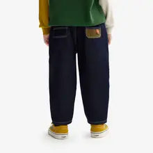 子供用ルーズフィットデニムパンツ【春秋向き・カラーブロックデザイン・防褪色】