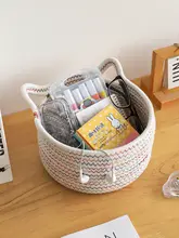 化粧品用デスク収納ボックス【手編み・コットンワイヤー製・ブラシ・リップ・雑貨収納に最適】