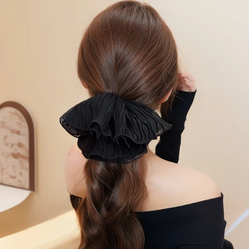 豪華なシフォン素材のシュシュ：braidsのスタイリングに最適な韓国スタイルの花飾り