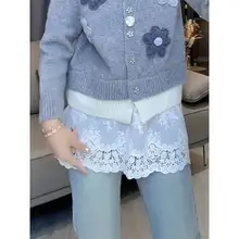 レース付きシフォンボトムス【秋冬用・ウエスト調整可・スカートとレギンスセット】