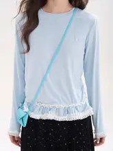 春用 花柄レース長袖Tシャツ【韓国風・ラウンドネック・女性用】