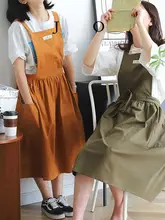 文芸的で爽やかなコットン百褶スカート型キッチンエプロン