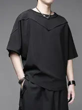Tシャツ 半袖 メンズ バットスリーブ パッチワーク 防シワ加工 ルーズ 解構デザイン ダーク系