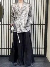 春夏用 植绒ジャカード ノーカラー開襟シャツ【デザイン性のある長袖・新中華風】