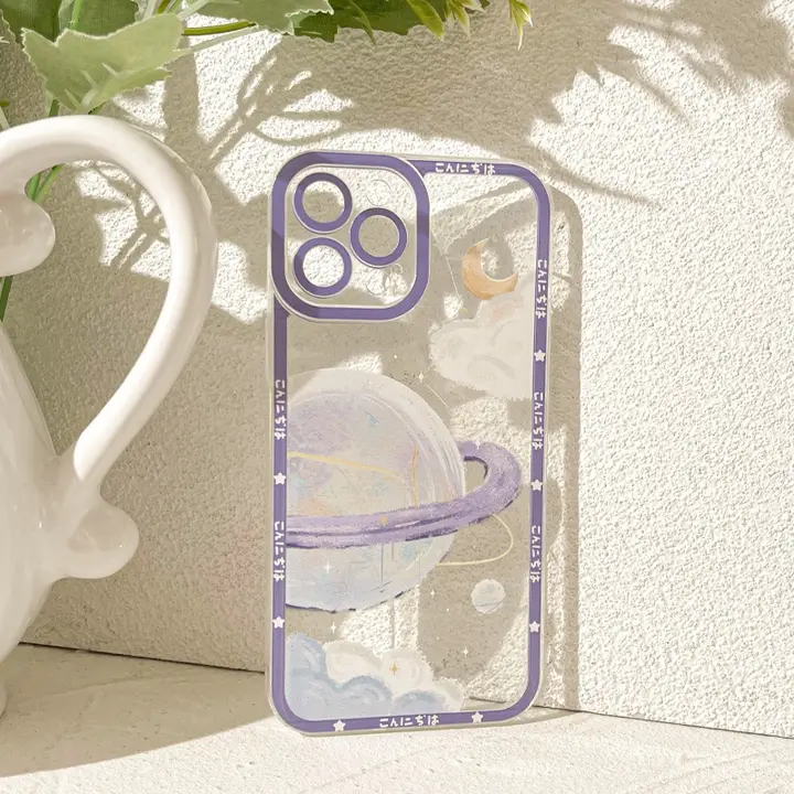 暗紫色の美しい夢幻星球iPhoneケース【シンプル・透明シリコン・各種モデル対応】