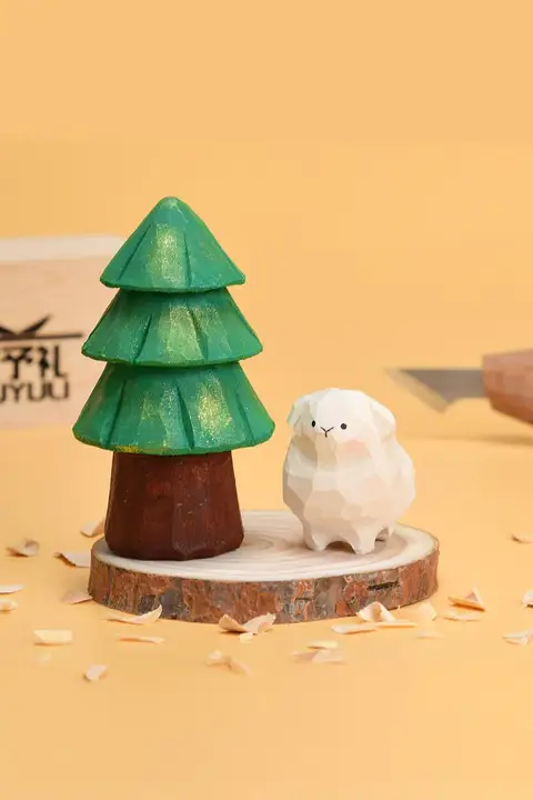 子羊 置物 木製 手彫り デスクトップ インテリア 卓上オブジェ 彼氏 プレゼント 誕生日 バレンタイン クリスマス