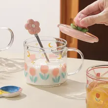 チューリップデザインのカートンガラスカップ【可愛い・オフィス・ミルク・コーヒー用】