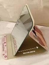 手描きPUレザー折りたたみ化粧鏡【デスク用・持ち運び便利】