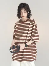 ストライプ柄 半袖Tシャツ【夏用・ゆったりシルエット・中性デザイン】