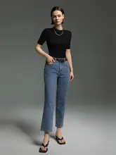 ハイウエストストレートデニムパンツ【レトロスタイル・スリムフィット・九分丈】