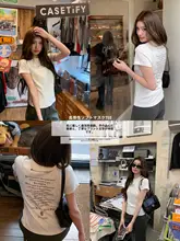 トレンドロゴプリントのフィット型半袖Tシャツ【夏用・女性・おしゃれ】