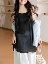 彩色デザインの重ね着に最適！極上の柔らかさ 麻製ノースリーブTシャツ【女性用・キャミソールタイプ】