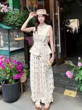 感漂う工装風ベストシャツ【薄手・花柄・ルーズフィット・ランタンスパンツ】（セットアップ対応）