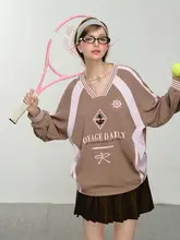 運動用ロマンチックパーカー【ライトピンクとブラウンの切替・ゆったりデザイン・秋用】