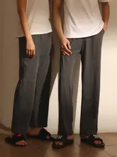 パジャマパンツ ペア メンズ レディース 綿100% 薄手 ゆったり ストレート お出かけOK 春秋 夏