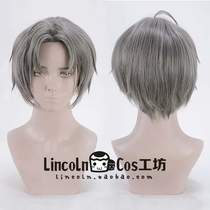 コスプレ用 灰色のショートヘアウィッグ【反り上がりスタイル】