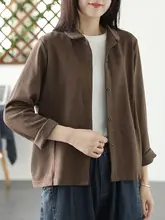 コットン製 短丈ジャケット【レトロスタイル・カジュアル・大きいサイズ・長袖・シャツカラー】