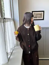 レトロデザインのボタン付きニットカーディガン【ゆったりしたセーター・ラウンドネック】