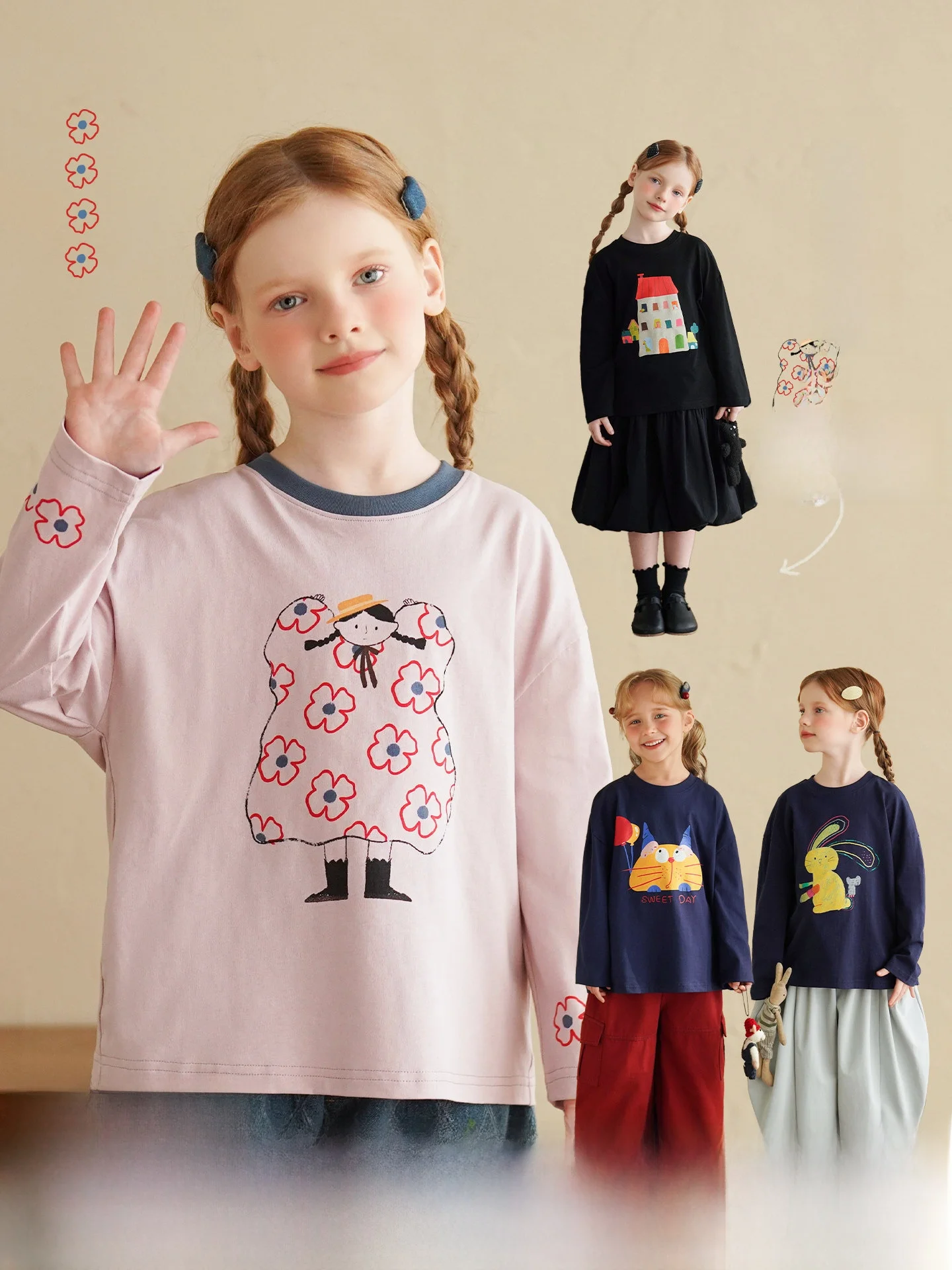 女児用長袖Tシャツ【オリジナルイラスト・コットン・春秋用】：キッズ服ブランドで信頼性と通気性を両立する選択肢