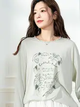 手描きプリントのラフなTシャツ【レディース・春用・丸首・長袖】
