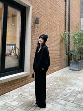 大きな襟のニットカーディガン【ゆったりとした中長丈】
