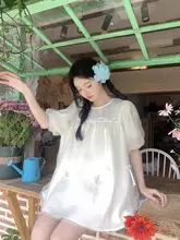 立体リボンデザインのネットワンピース【杏色・ルーズフィット・夏用・Aライン】