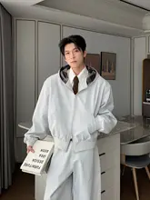 メンズカジュアルコーデ【ハーフジップ・フード付き・ルーズフィット・春秋用】（セットアップ対応）