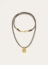 水滴デザインの二重ワックスロープネックレス【女性用・ロングタイプ・シンプルな高級感】