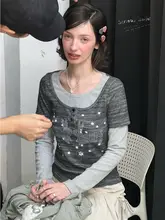 デザイン感のある春秋用トップス【アメリカン・ビンテージ風・ラウンドネック・長袖】（セットアップ対応  ）