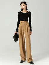 洗えるストレッチウールテーパードパンツ【高腰・ワイドレッグ・レディース】