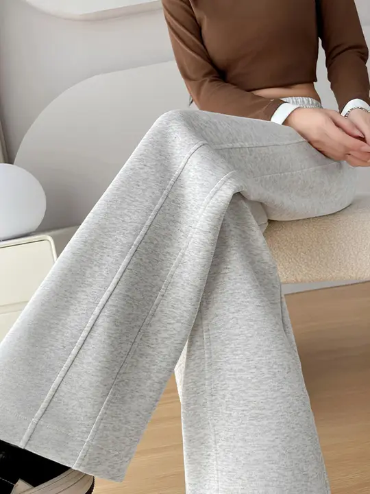 細身バナナ型ワイドパンツ【秋冬用・ハイウエスト・フィット・スポーツ・カジュアル】（セットアップ対応）