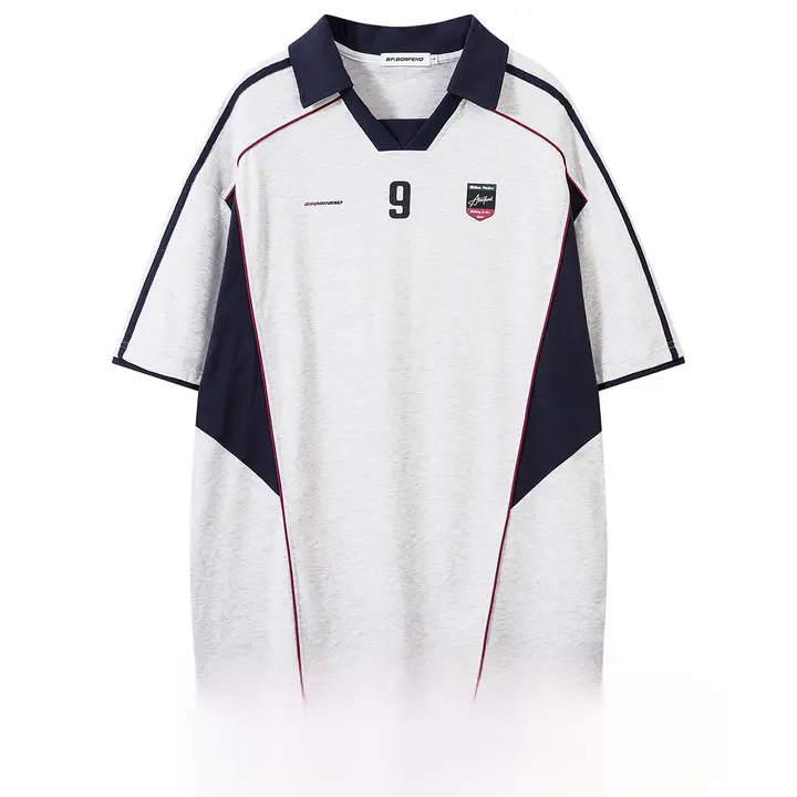 カラーブロックのポロ襟ショートスリーブTシャツ【ユニセックス・夏用・コットン】