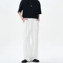 春夏用 メンズ ルーズフィット 白色スラックス【プリーツデザイン・ストレートレッグ】