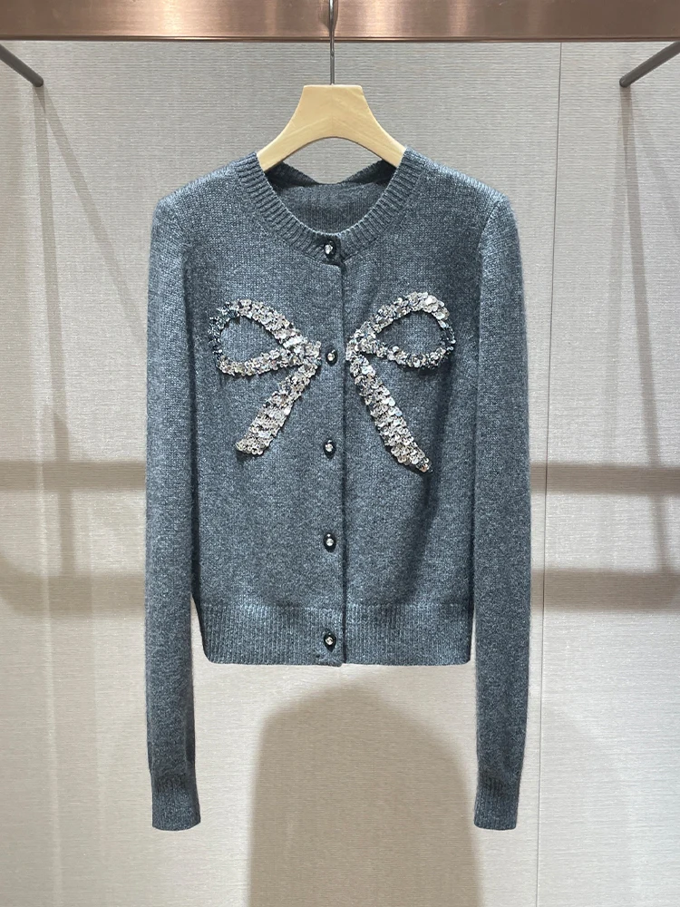 春の新作！キラキラ蝶結びニットトップスとプリーツスカート【学院風・チュニックスタイル】（セットアップ対応）