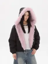 粉色のダウンパーカ【両面着用・フード付き・厚手・女性用】