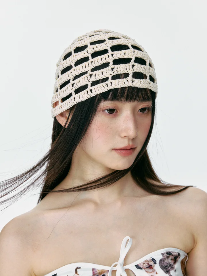 手編みメッシュハット【夏用・薄手・女性用・トレンディ】