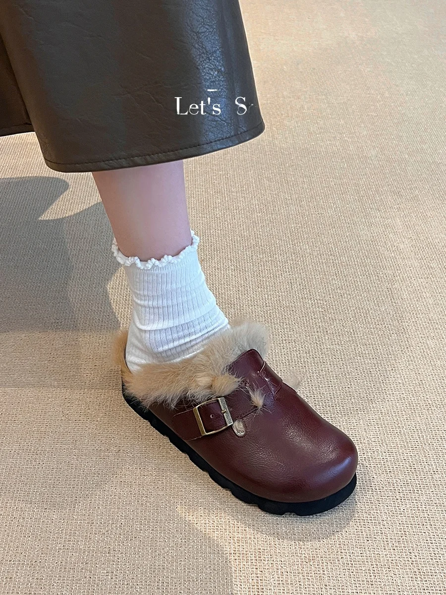 牛革製 肉厚ボコシュウ：秋冬通勤に最適なファー付き复古風ラクシューズの実用性解析