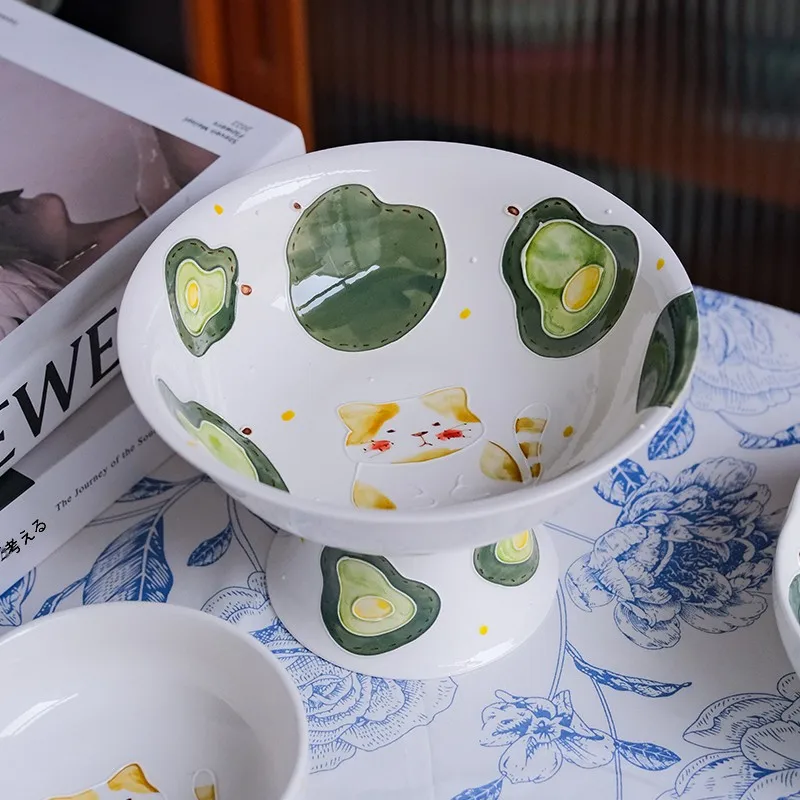 手描き陶器のコーヒーカップ【かわいい猫デザイン・デザートプレート・果物皿】