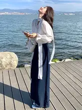 高級感あふれる春の女性用コーディネート【フレアスリーブ・ハイウエストワイドパンツ・飾りリボン】（セットアップ対応）