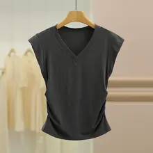 夏用おしゃれなVネック無袖Tシャツとスカート【女性用・ファッション】（セットアップ対応）