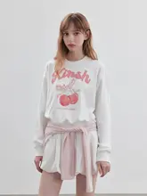 バタフライリボンプリントのショートクルーネックスウェットシャツ【韓国風・秋冬用】