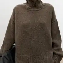 高級感あるハイネックニットセーター【厚手・ルーズフィット・ウール混・秋冬用】