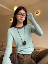 レトロデザインの長袖ニットTシャツ【春用・スリムフィット・高級感あるインナー】