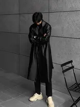 高級 faux レザー メンズ ロングライダージャケット【秋冬用・シンプルデザイン】