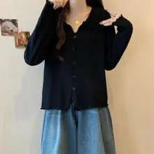 春秋向けの不規則Vネック長袖ニットトップス【レディース・木耳デザイン・ゆったりタイプ】